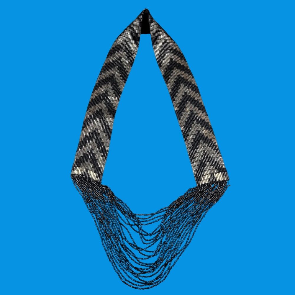 Waterfall Potay Bead Himalayan Necklace Black & Silver